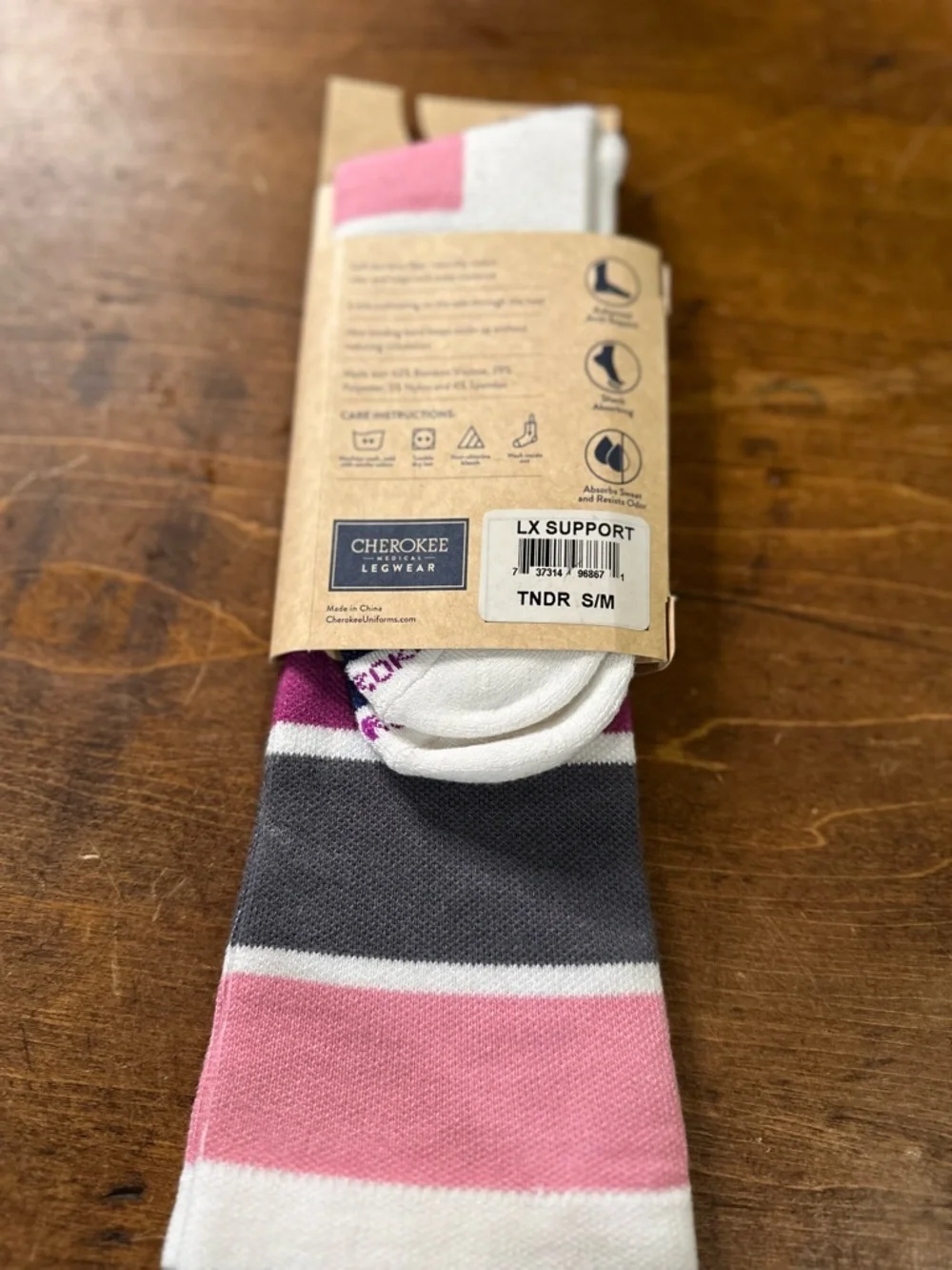 Cherokee Knee High 15 to 20mmHg Compression Socks Pink Magenta and Gray Stripe
